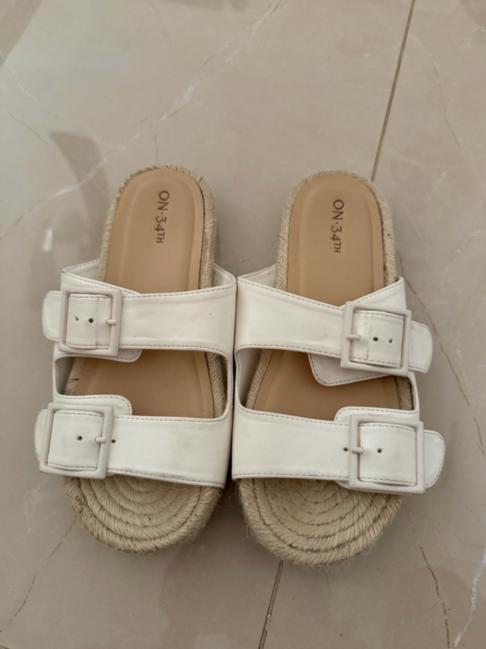 ON 34TH White Double-Buckle Espadrille Mule Sandals
